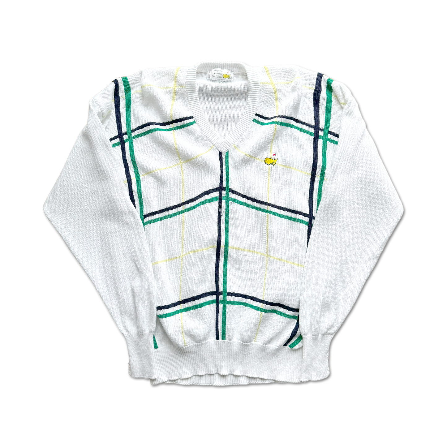 90's Masters Augusta National Plaid V-Neck Knit Sweater