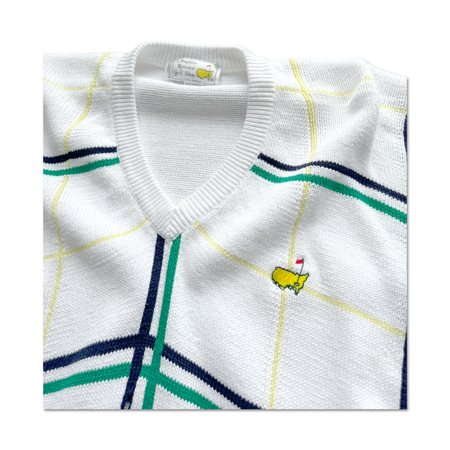 90's Masters Augusta National Plaid V-Neck Knit Sweater