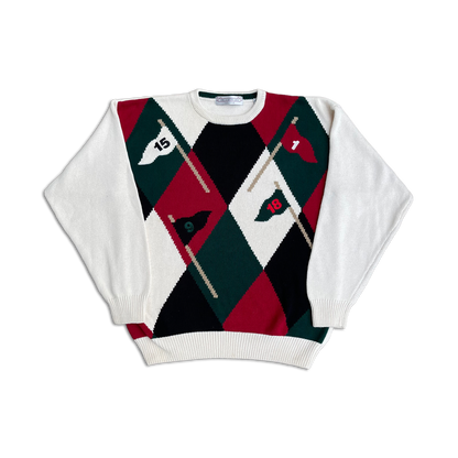90's Golf Flag Checkered Knit Sweater