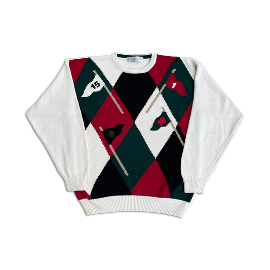 90's Golf Flag Checkered Knit Sweater