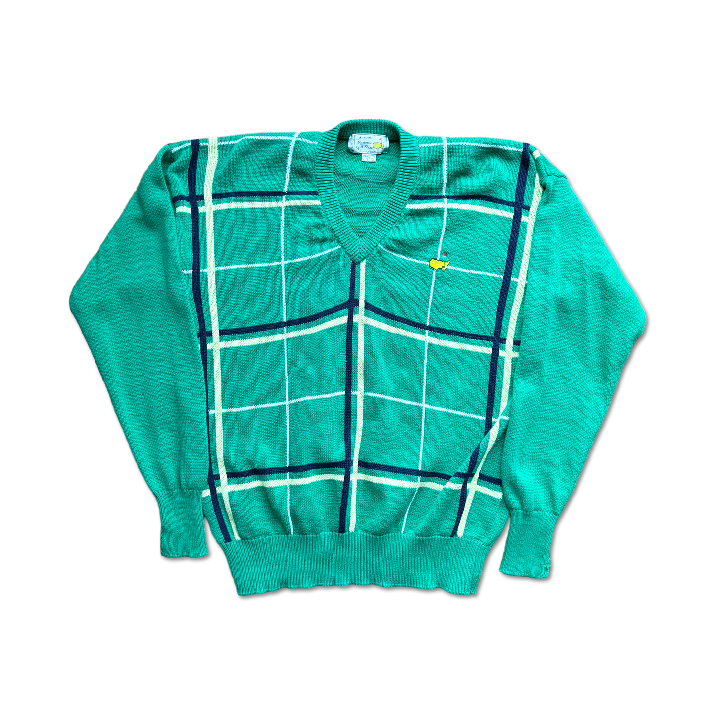 90's Masters Augusta National Plaid V-Neck Knit Sweater