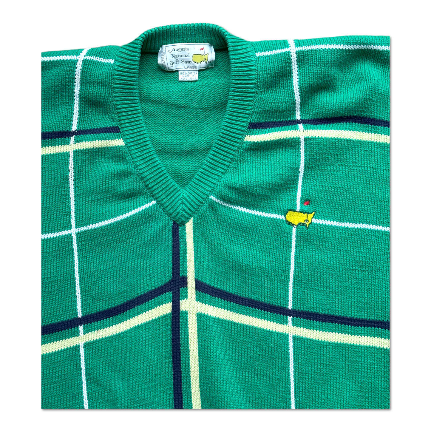 90's Masters Augusta National Plaid V-Neck Knit Sweater